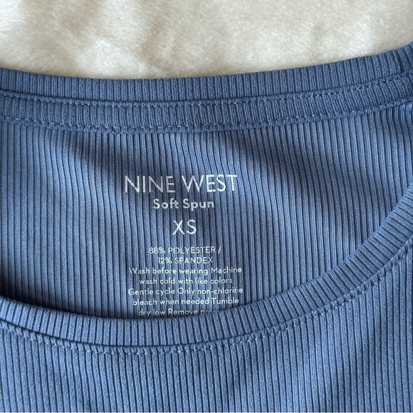 Nine West Slate Blue Ribbed Long Sleeve Top - Picture 5 of 5